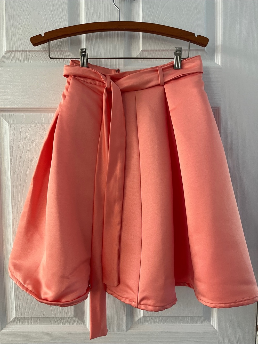 Coral Pink Pleated A-Line Skirt